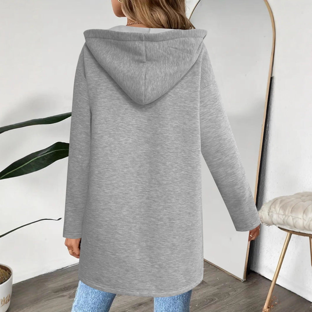 Damen Lange Strickjacke mit durchgehendem Reißverschluss und praktischen Taschen Heidi-Mode