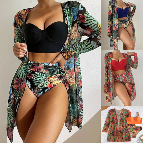 Damen Strandmode mit floralem Kaftan und bikinibegleitendem Set Heidi-Mode