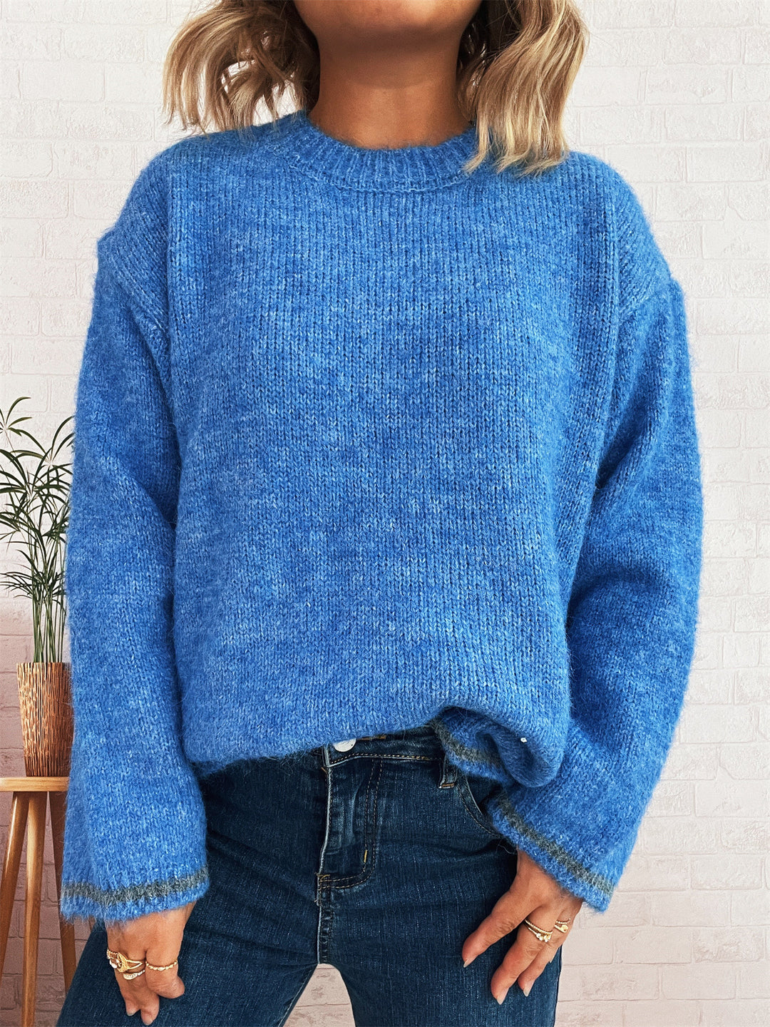 Damen lässiger Wohlfühlpullover mit blockfarbenem Design Heidi-Mode