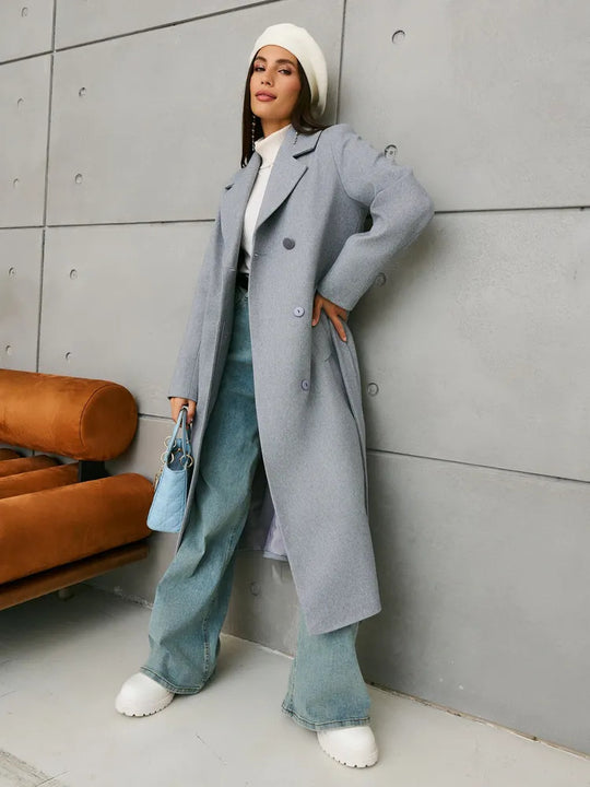 Damen Eleganter Wollmantel im doppelreihigen Design Heidi-Mode