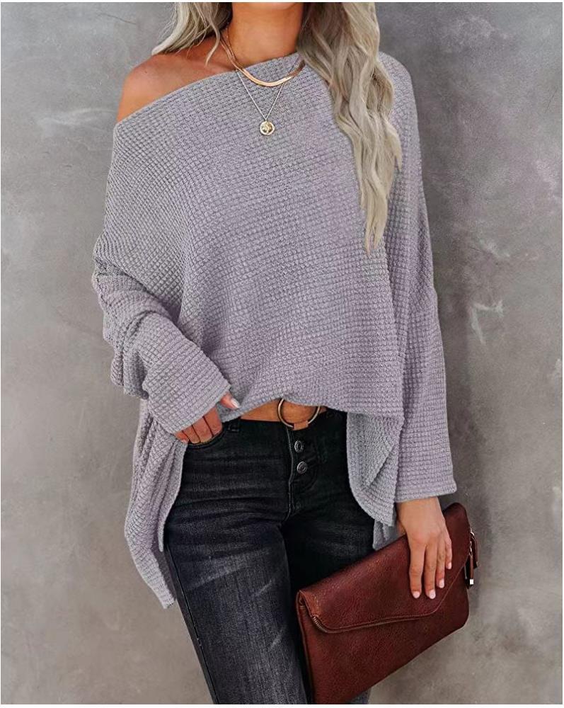 Damen lässiger Off-Shoulder Pullover im Strukturdesign Heidi-Mode
