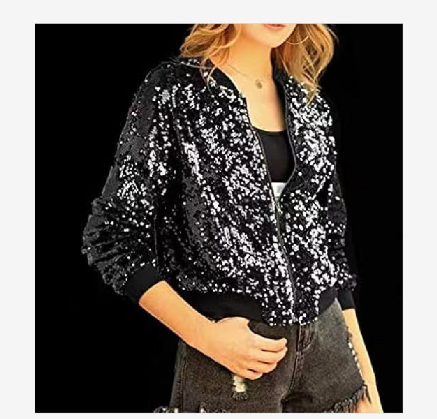 Damen Glamouröse Pailletten-Bomberjacke Heidi-Mode