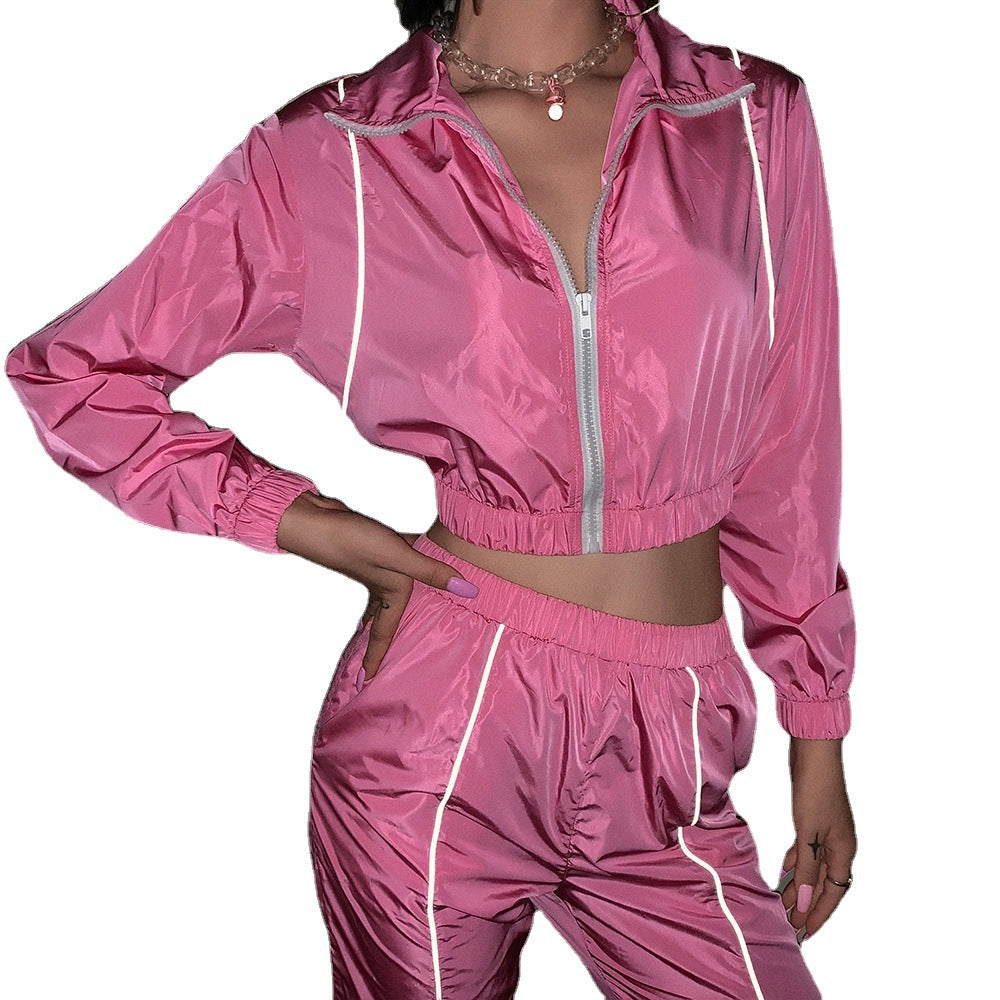 Damen Sportliches Trainingsset mit reflektierenden Details und elastischem Bund Heidi-Mode