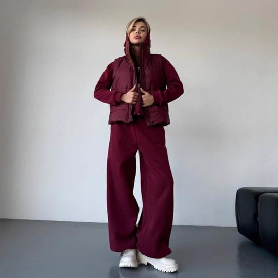 Damen Sportliche Loungewear-Jacke und weite Hose mit elastischem Bund Heidi-Mode