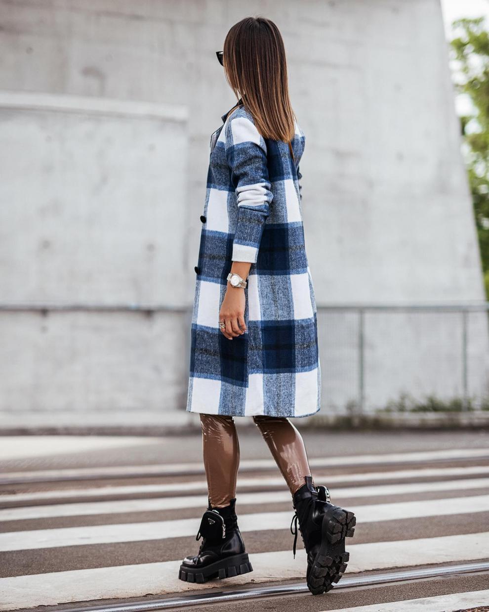 Heidi-Mode | Lässiger Langärmliger Karierter Langer Wollpullover Jacke
