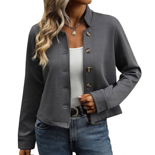 Damen stylische Jacke mit Knopfdetails und modernem Schildkragen Heidi-Mode