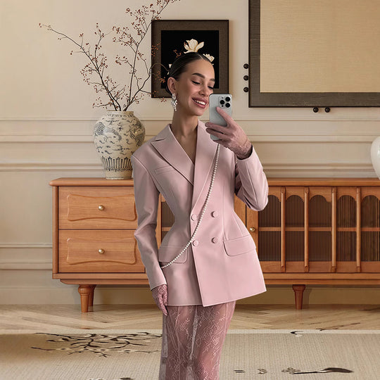 Damen Eleganter Blazer mit asymmetrischem Schnitt und dekorativem Kragen Heidi-Mode