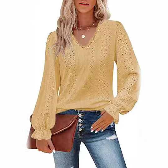 Damen Bluse mit Spitzenmuster und Ballonärmeln Heidi-Mode