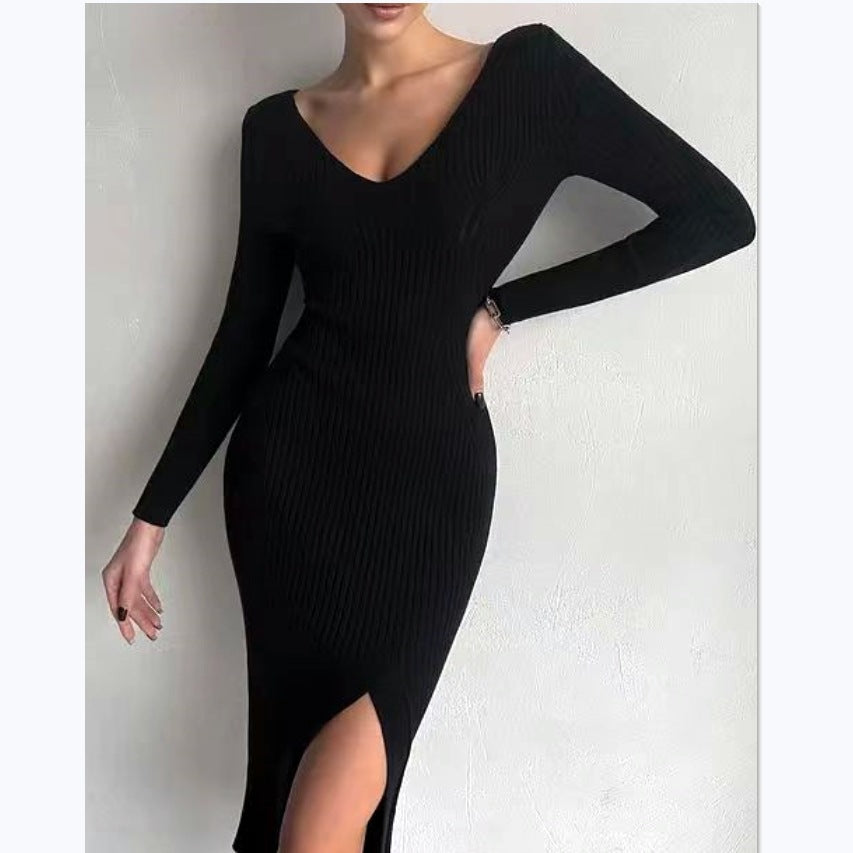 Damen Elegantes Strick-Maxikleid mit raffinierten Schnitt und figurbetontem Design Heidi-Mode