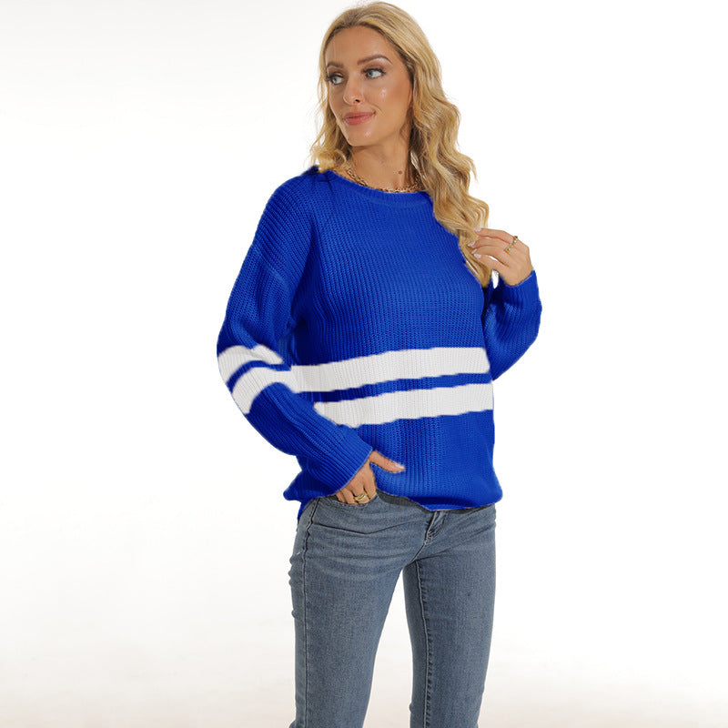 Damen lässiger Pullover mit modischem Streifenmuster Heidi-Mode