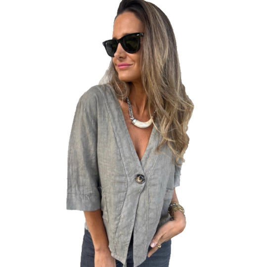 Damen Leichtes Leinenblazer mit kurzer Arm Heidi-Mode