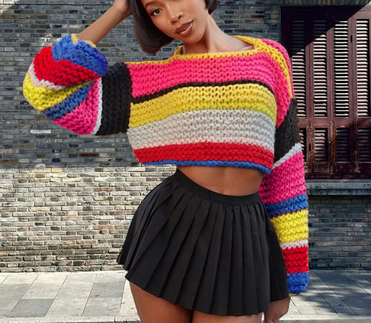 Damen Buntes Cropped Strickoberteil Heidi-Mode
