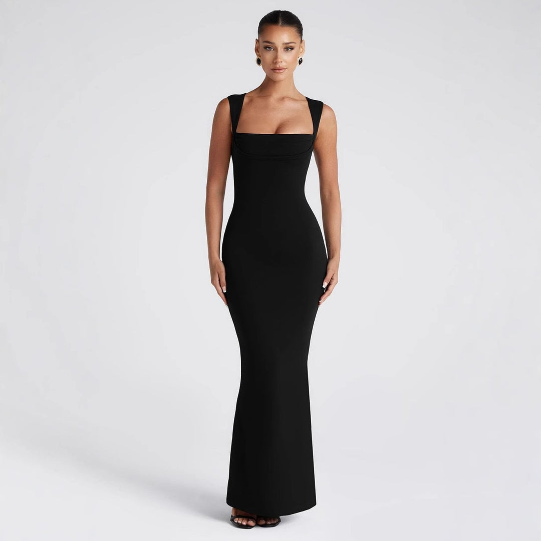 Damen Elegantes Langarm-Bodycon-Kleid mit quadratischem Ausschnitt und figurbetontem Schnitt Heidi-Mode