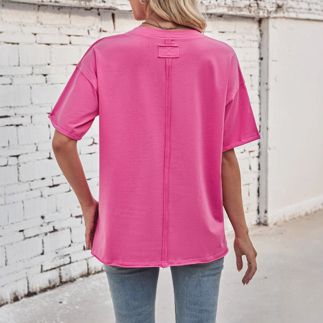 Damen Oversized T-Shirt aus hochwertiger Baumwolle mit eingewebtem Logo Heidi-Mode