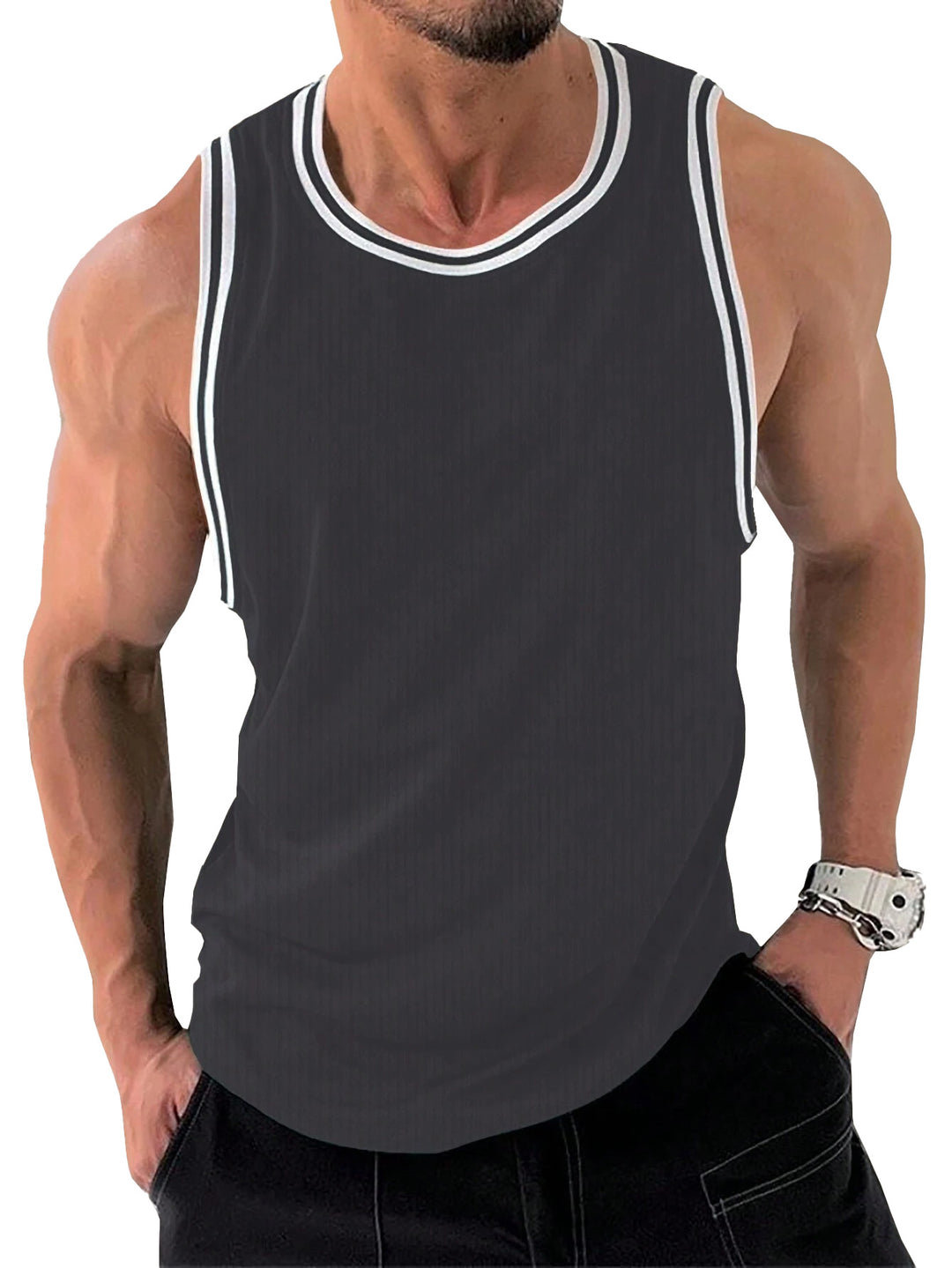 Herren Sportliches ärmelloses Tanktop mit atmungsaktivem Material und modernem Rippendesign Heidi-Mode