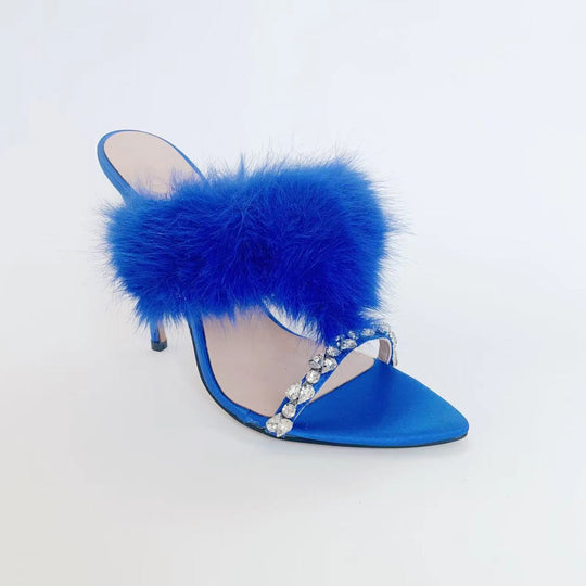 Femme High Fashion Fellbesatz Rutschen Absätze Heidi-Mode