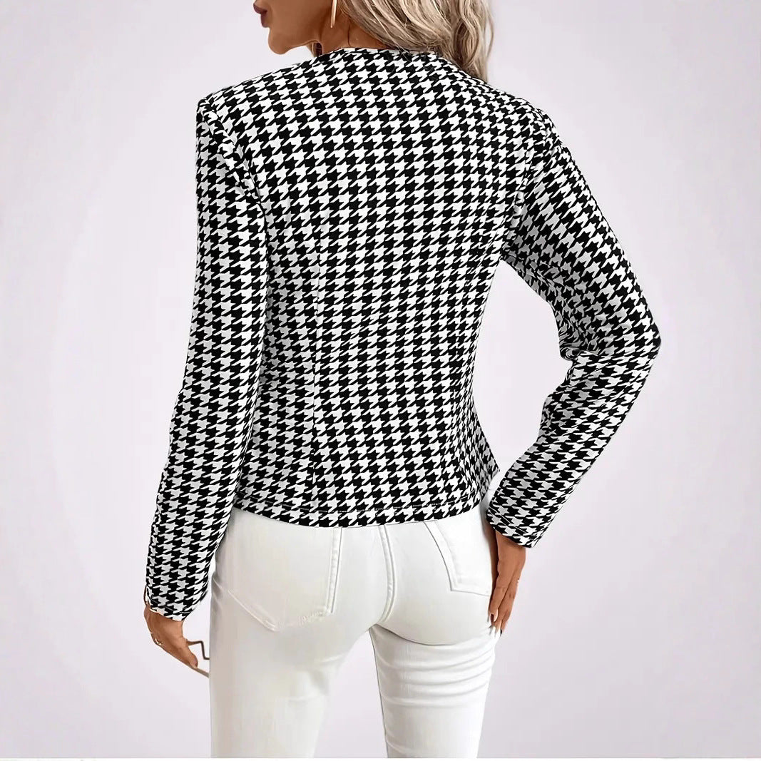 Damen Moderne Blazerjacke mit Hahnentrittmuster und eleganten Knöpfen Heidi-Mode