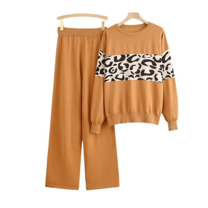 Damen modisches Freizeit-Loungewear-Set mit angesagtem Leopardenmuster Heidi-Mode