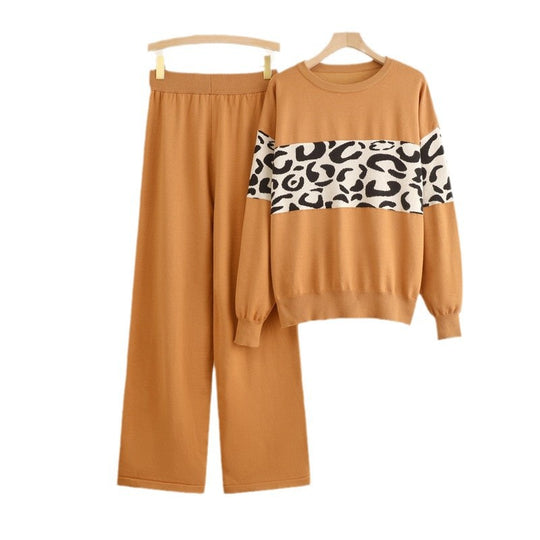 Damen modisches Freizeit-Loungewear-Set mit angesagtem Leopardenmuster Heidi-Mode