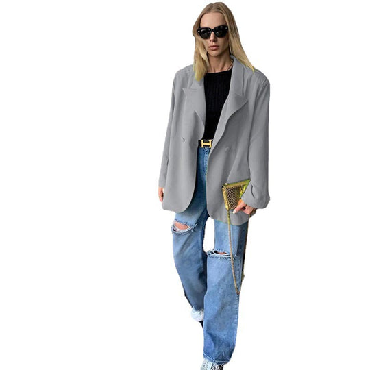 Damen Oversized Blazer mit Doppelknopf und elegantem Schnitt Heidi-Mode