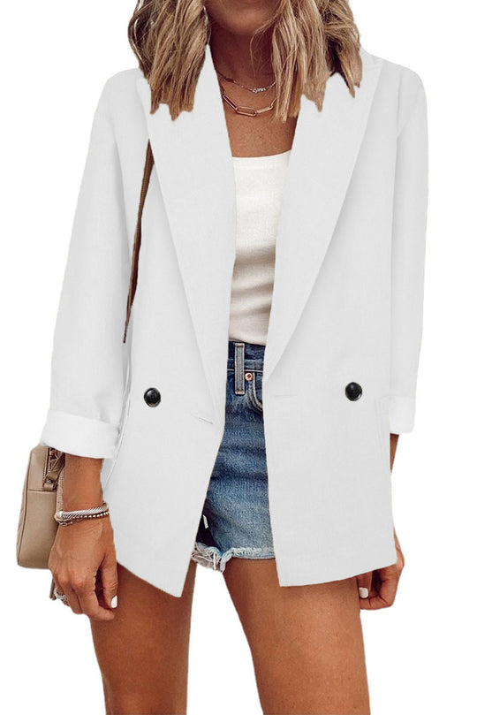 Damen modischer Blazer im Oversized-Schnitt mit tiefen Taschen und umgeschlagenen Ärmeln Heidi-Mode