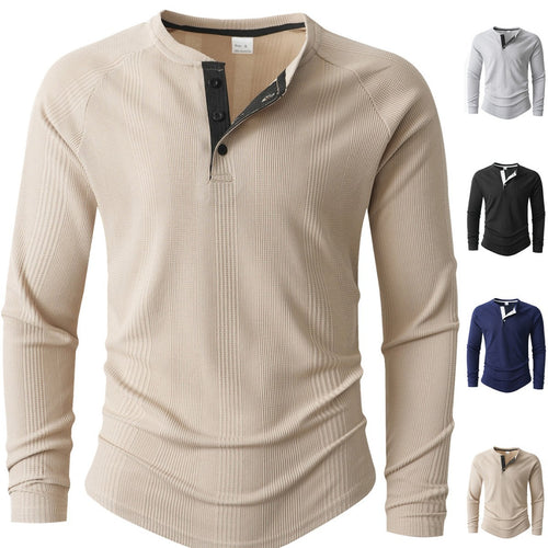 Herren Langarm Henley-Shirt mit strukturierter Oberfläche Heidi-Mode