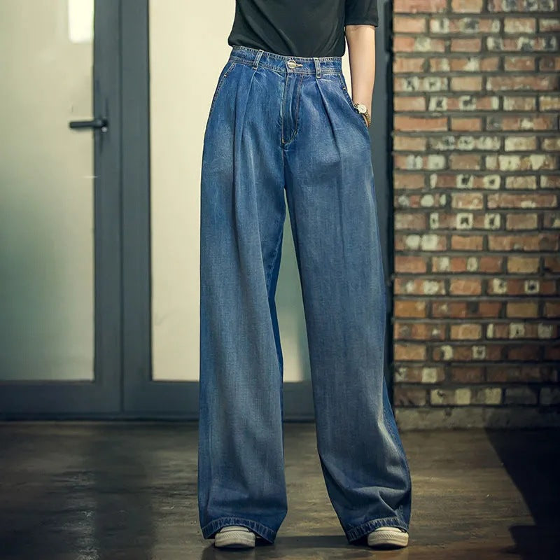 Damen Weite Denim-Hose im lässigen Hochbund-Stil Heidi-Mode