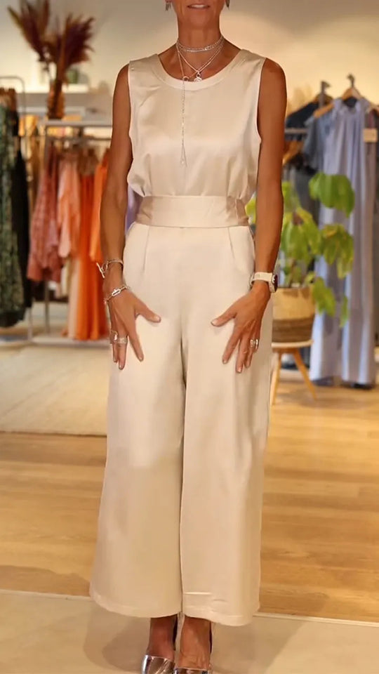 Damen Eleganter Satinweiter Hosenanzug Heidi-Mode