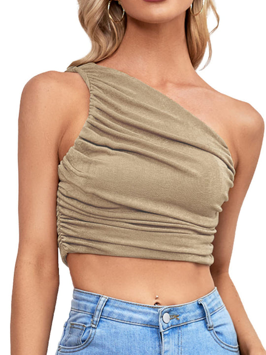 Damen Asymmetrisches Cropped Top mit Raffung Heidi-Mode