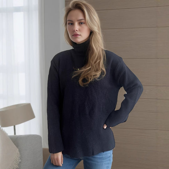 Damen Pullover mit hohem Kragen und asymmetrischem Saum Heidi-Mode