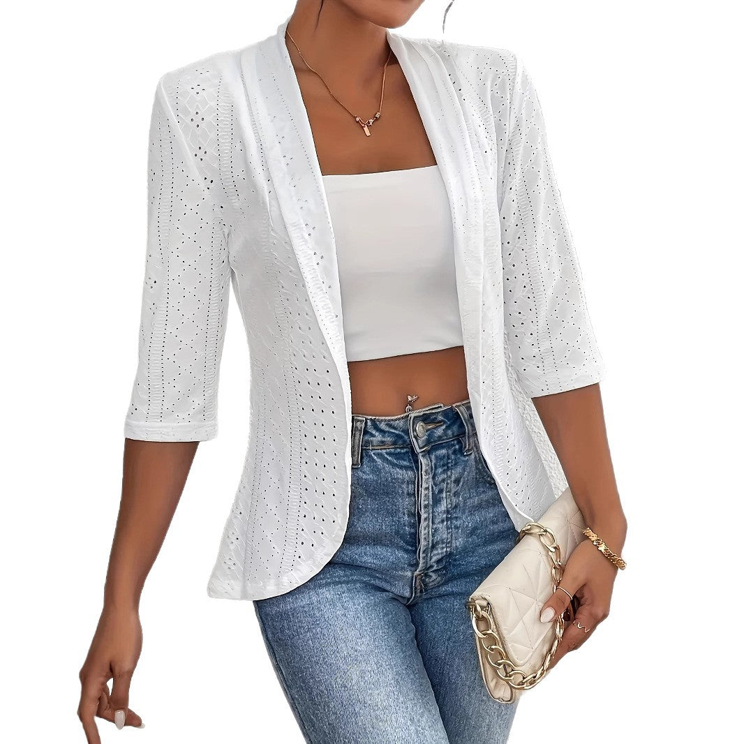 Damen Blazerjacke mit Lochmuster und lässigem Schnitt Heidi-Mode
