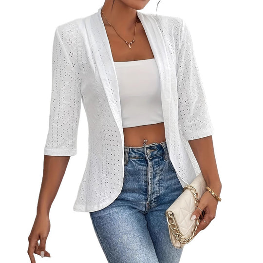 Damen Blazerjacke mit Lochmuster und lässigem Schnitt Heidi-Mode