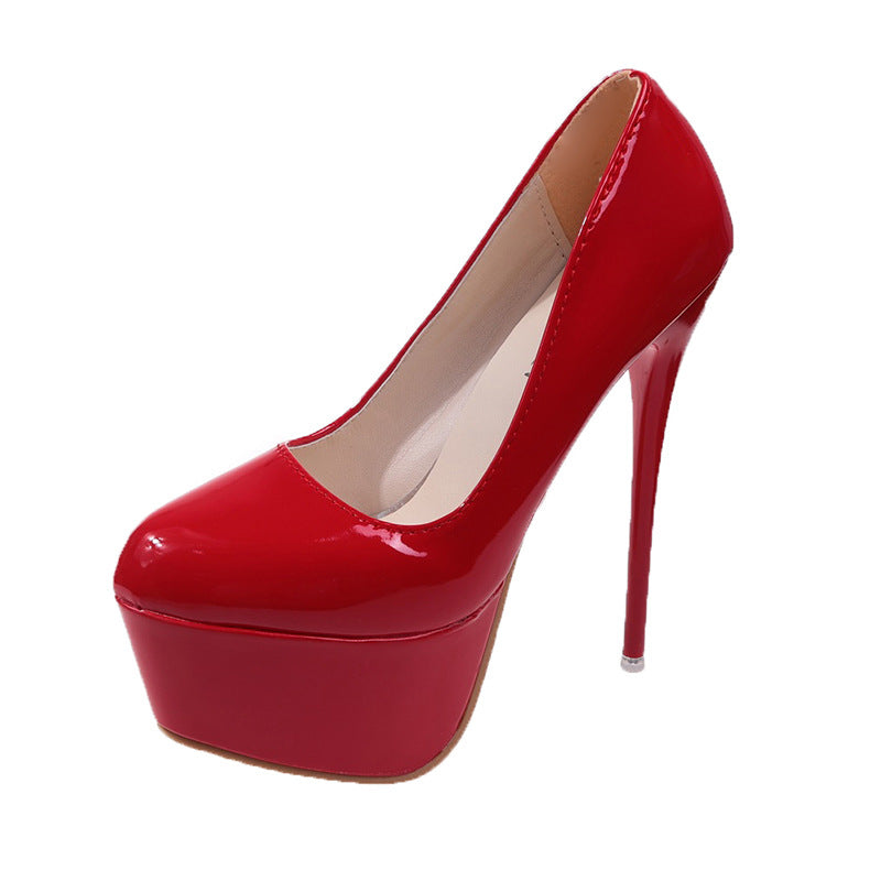 Damen Plateau-Pumps mit glänzendem Obermaterial und hohem Stiletto-Absatz Heidi-Mode