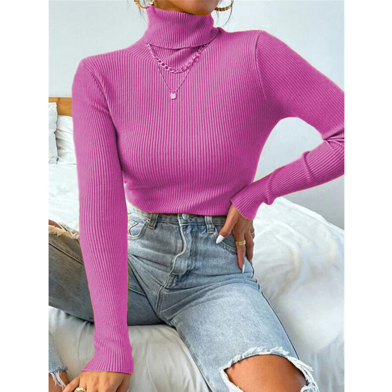 Damen Eleganter Rollkragenpullover mit feiner Rippstruktur Heidi-Mode