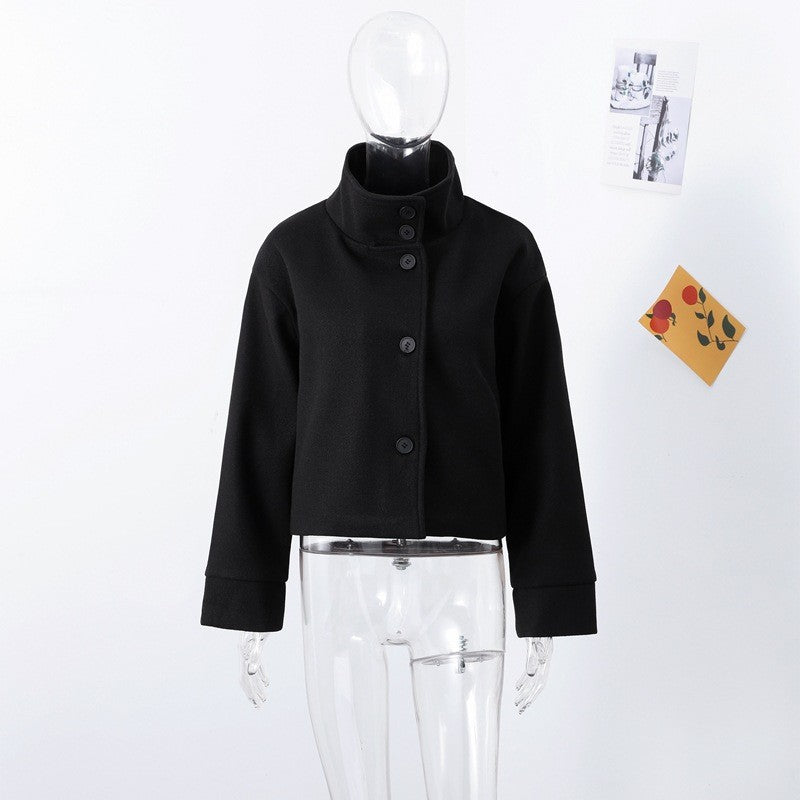 Damen Kurze Jacke mit hohem Kragen und Knopfverschluss Heidi-Mode