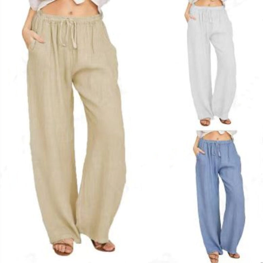 Damen Leinenhose mit weitem Bein und praktischen Seitentaschen Heidi-Mode