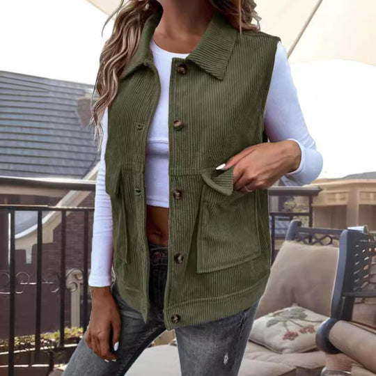 Damen lässige Weste mit praktischen Taschen und strukturiertem Cordmaterial Heidi-Mode