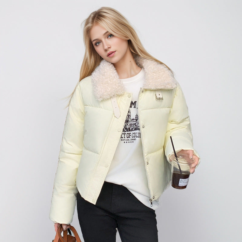 Damen kurze, gefütterte Winterjacke mit elegantem Kunstfellkragen Heidi-Mode