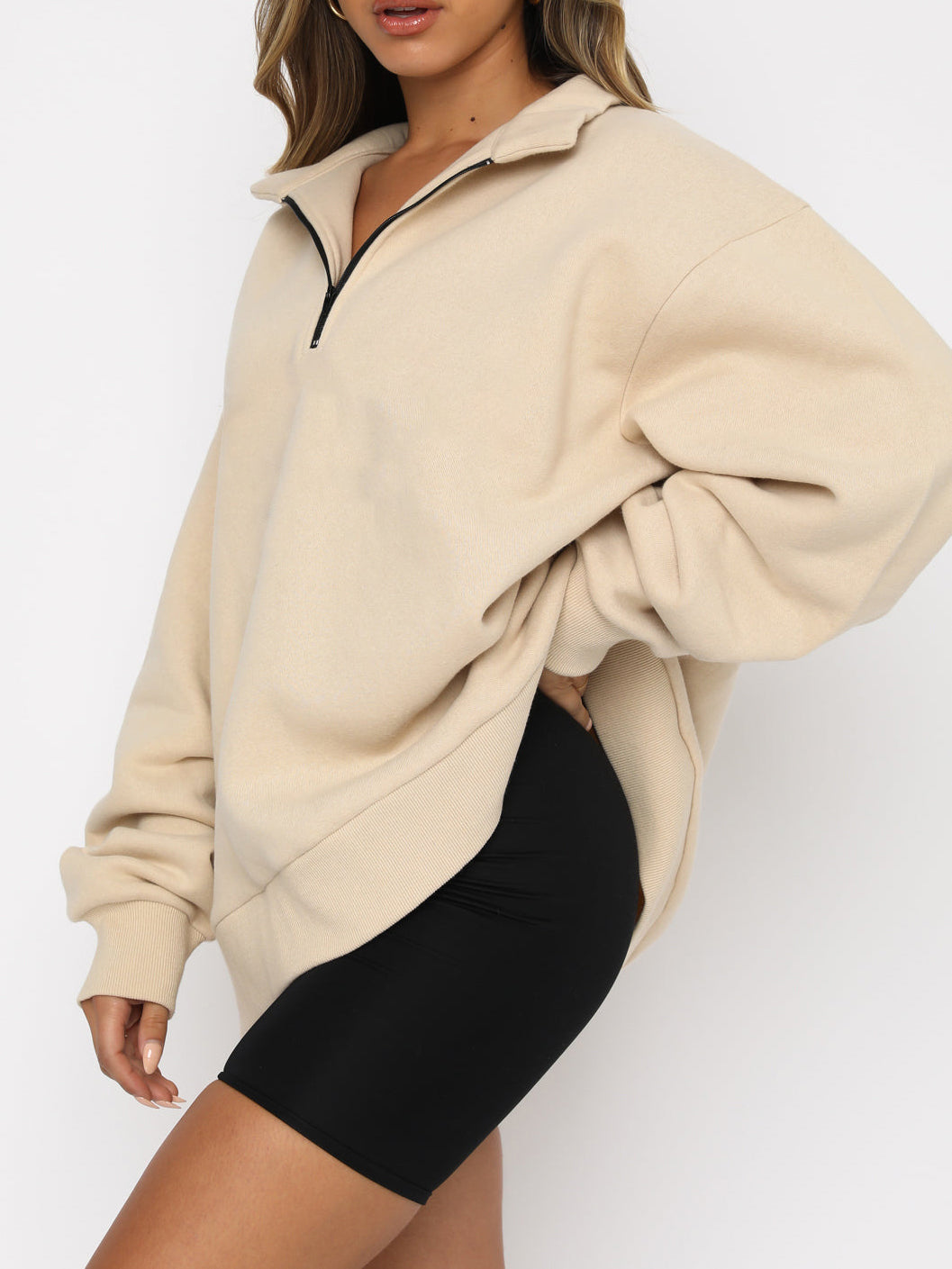 Heidi-Mode | Zip Up Kragenlose Einfarbige Sweatshirt Pullover
