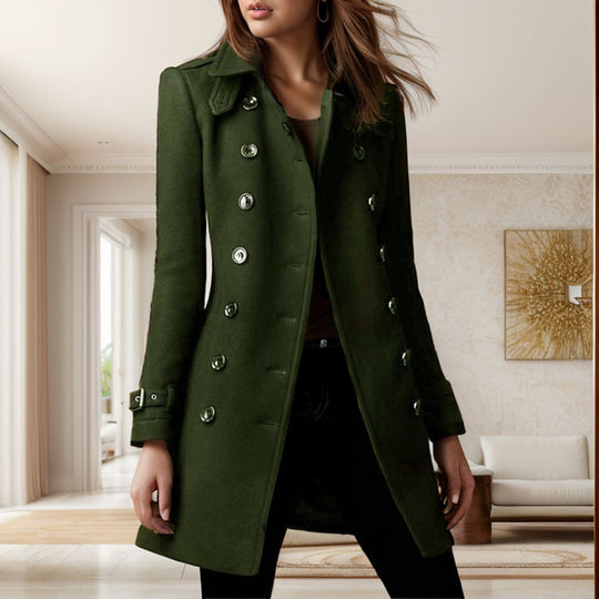 Damen eleganter Trenchcoat mit doppelter Knopfreihe und gewichtetem Kragen Heidi-Mode