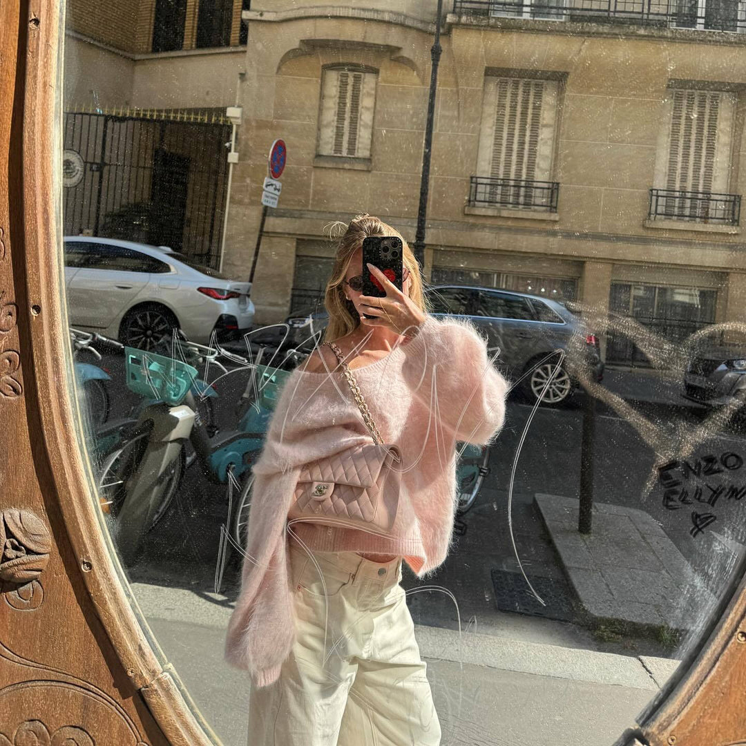 Damen Weicher Pullover aus Mohair-Mix mit oversized Ärmeln Heidi-Mode