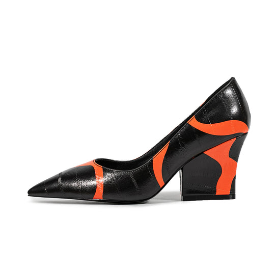 Damen Spitz-Zeh Wedge-Pumps mit modernem geometrischen Design Heidi-Mode