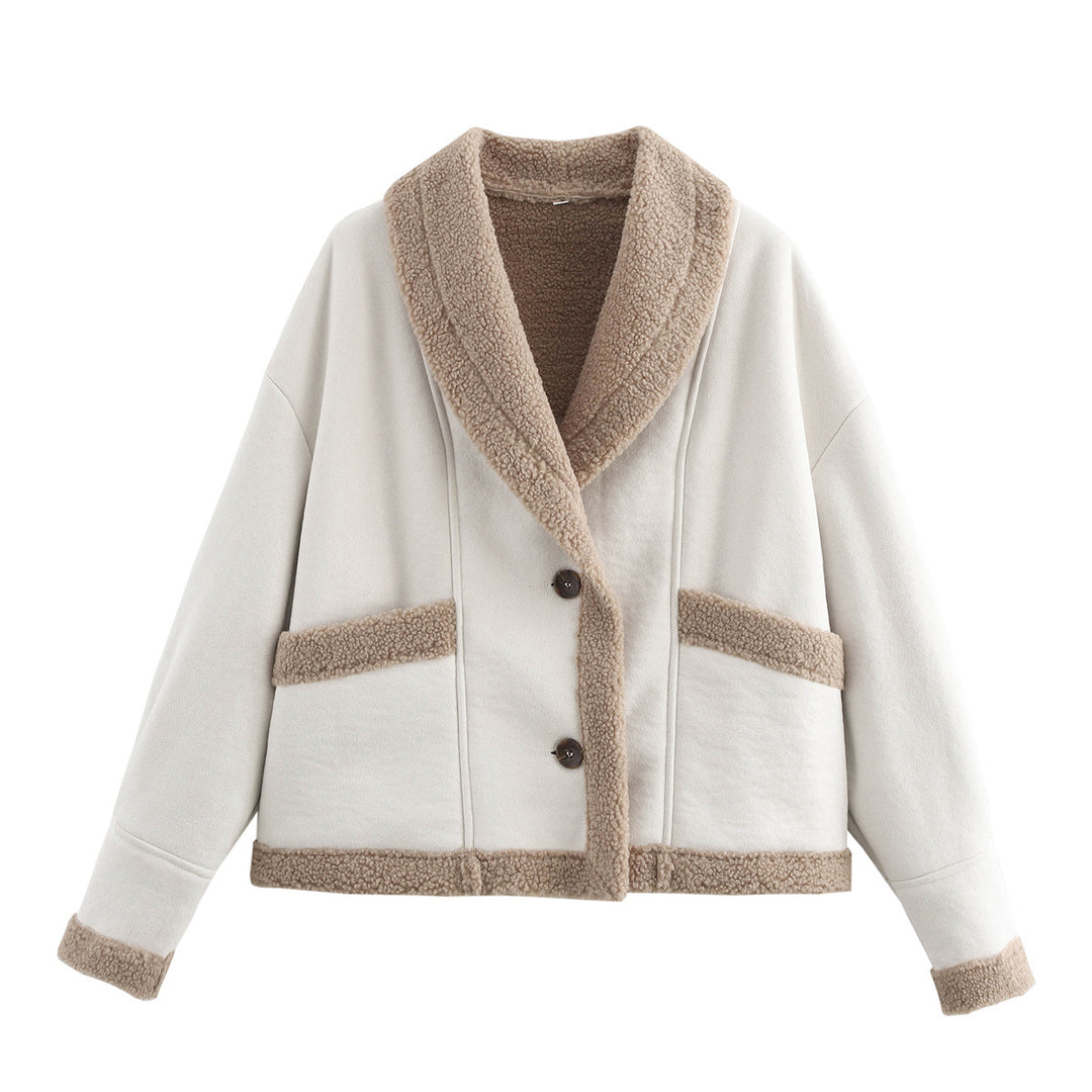 Damen kuschelige Blazerjacke im Teddy-Look mit praktischem Taschen Heidi-Mode