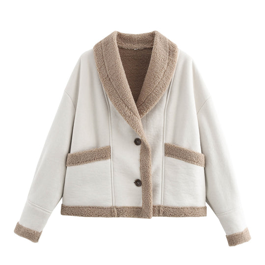 Damen kuschelige Blazerjacke im Teddy-Look mit praktischem Taschen Heidi-Mode