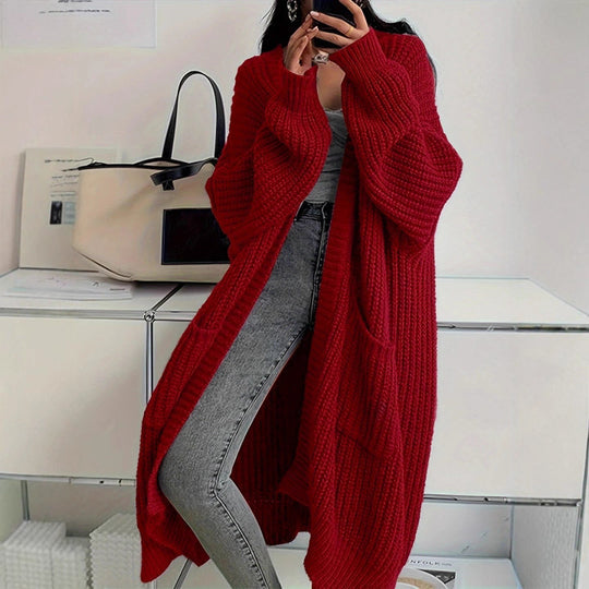 Damen Langer Strickcardigan mit seitlichen Taschen und lässigem Schnitt Heidi-Mode