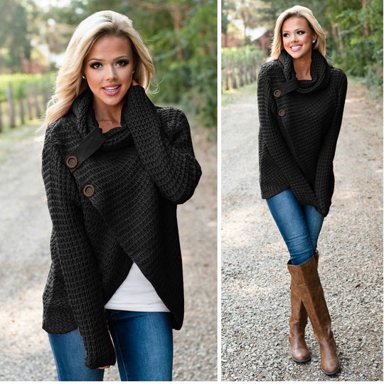 Damen Strickjacke mit asymmetrischem Verschluss und komfortablem Kragen Heidi-Mode