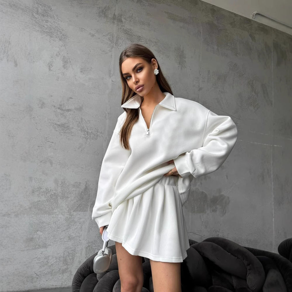 Damen sportlicher Pullover mit Kordelzug und Reißverschluss Heidi-Mode