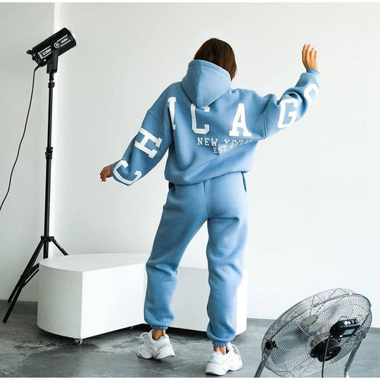 Damen Lässiger Oversize-Sweatanzug mit Kapuze und elastischem Bund Heidi-Mode