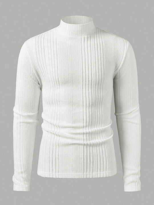 Herren Strickpullover mit hohem Kragen und Rippstruktur Heidi-Mode