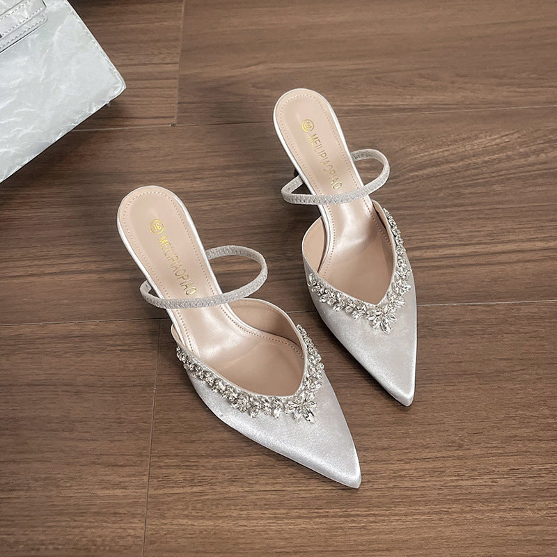 Damen Sling-Pumps mit funkelndem Strassbesatz und eleganter Form Heidi-Mode